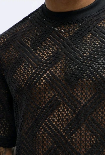 Fulton Crochet Knit Short Sleeve Tee - Black Size L - photo 3