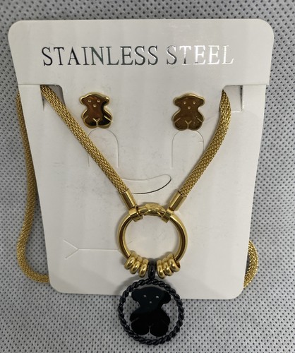 Stainless Steel Long Neck Chain with Medal and Earrings Set for