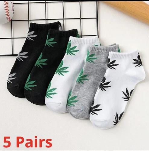 Hip Hop Marijuana Leaf Short Stockings (5 Pairs)