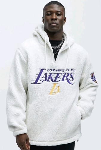 Lakers NBA Sherpa Hooded Sweatshirt, White, Size L