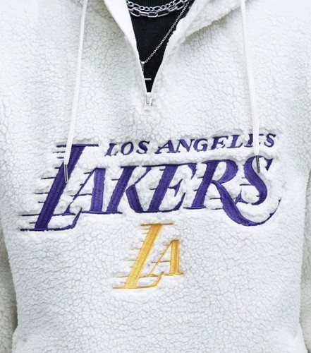 Lakers NBA Sherpa Hooded Sweatshirt, White, Size L - photo 3