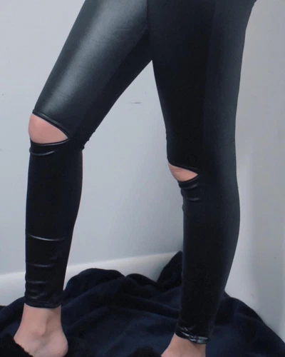 AZZ trading women's leather pants w/ knee openings - Black XL