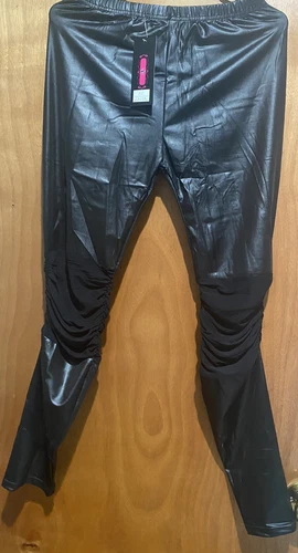 NEILIXIL Lady Leather Pants with Transparency - Shiny Black
