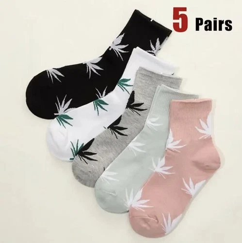 5 Pairs Women's Comfort Polyester Sport Athletic Maple Leaf Ankl
