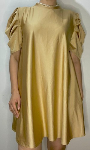 Bomb Sleeve Dress Size L Golden Satin - photo 2
