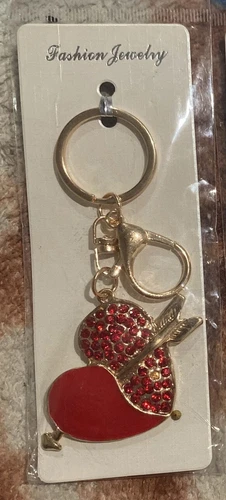 Heart Keychain with Metallic Red Crossed Arrows
