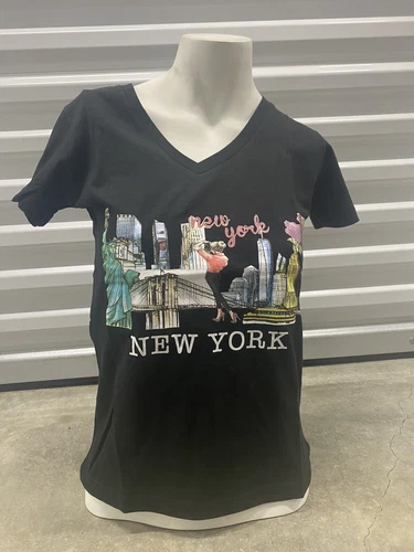 Women's V-Neck Black T-Shirt - Size L - New York Logo - photo 2