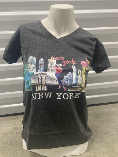 Women's V-Neck Dark Grey T-Shirt - New York Logo - Size L - photo 2