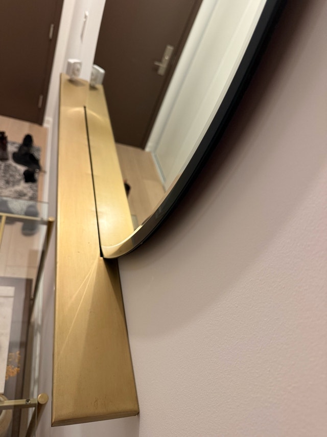 CB2 Perch Round Mirror with Shelf (36”) – Brass - photo 5