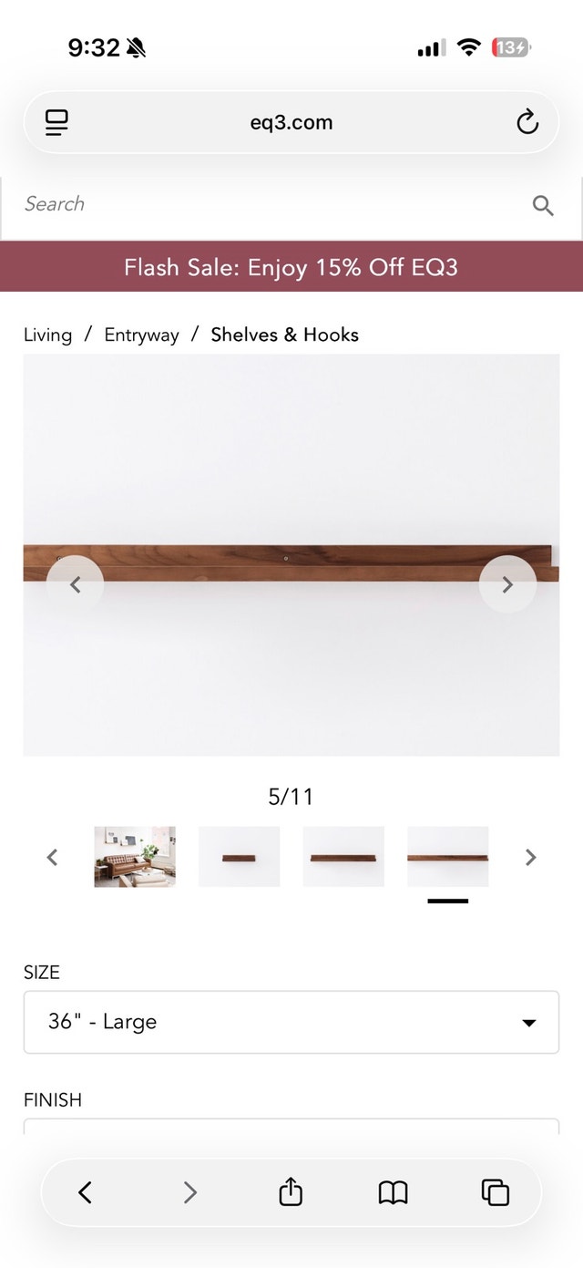 EQ3 Harvest Art Ledge, Walnut (36") - 2 Available - photo 2