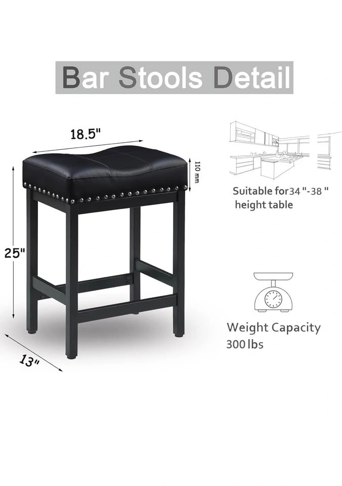 Black Bar Stools Set of 2, 24" Leather Counter Height - photo 2