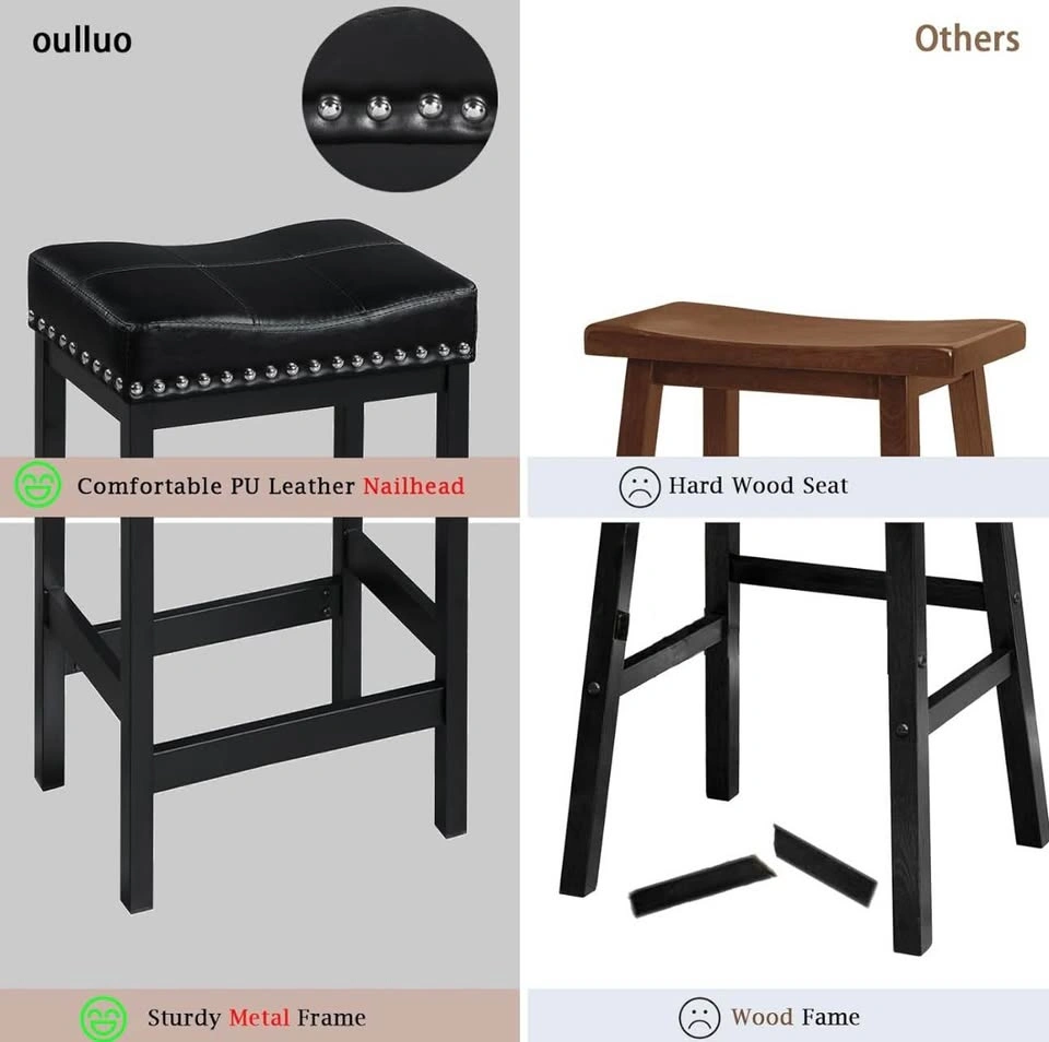 Black Bar Stools Set of 2, 24" Leather Counter Height - photo 5