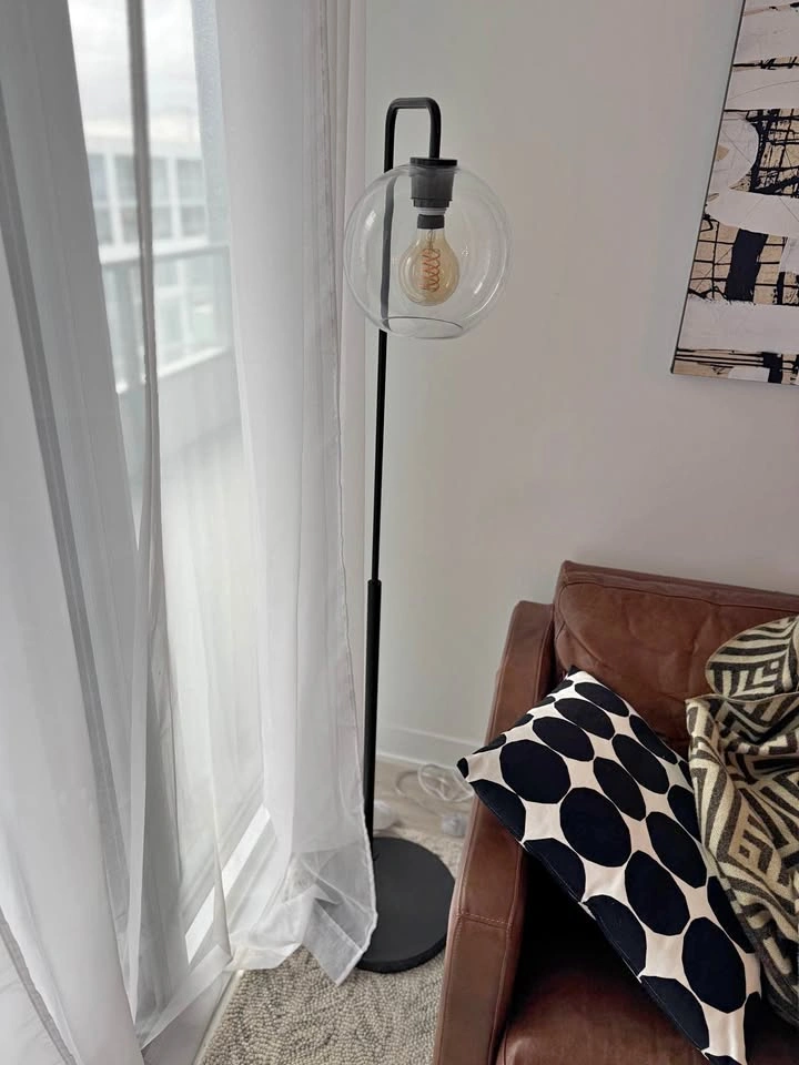 Black Floor Lamp with Glass Globe Shade
