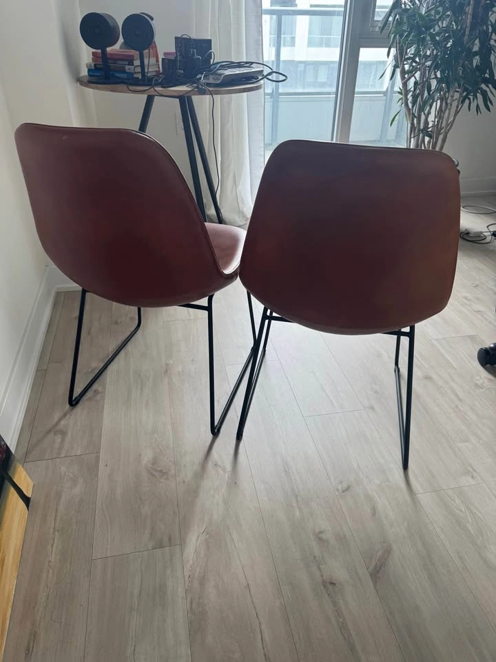 Set of 2 Genuine Leather Dining Chairs - Cognac Brown - photo 2