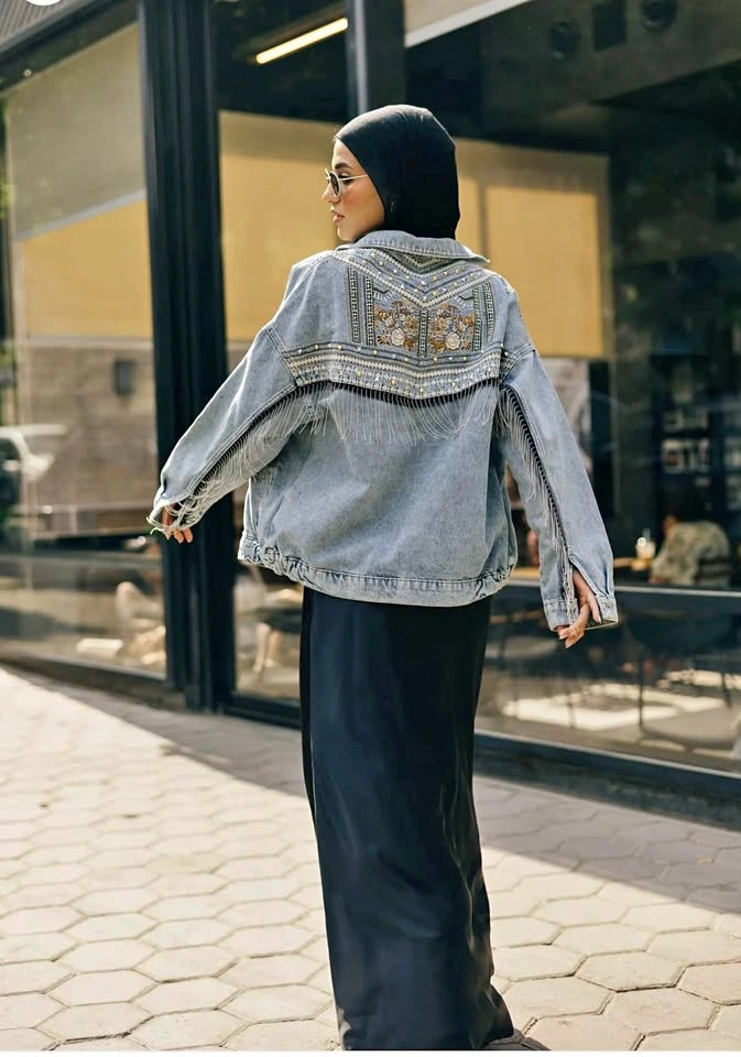 Boho Embroidered Denim Jacket size 38