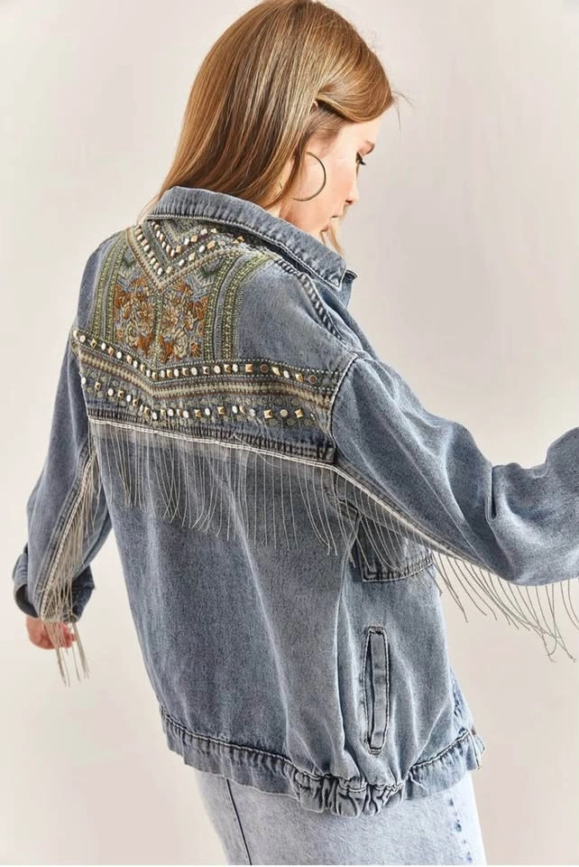Boho Embroidered Denim Jacket size 38 - photo 2