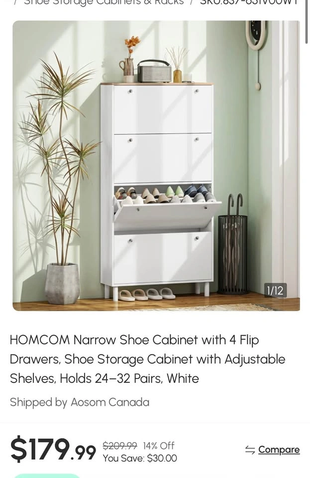 Big Narrow Shoe Cabinet with 4 Flip Drawers!! - photo 2