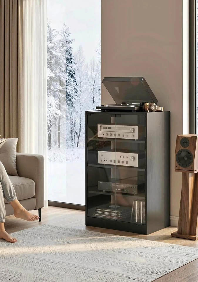 5-Tier AV Media Stand with Push to Open Glass Doors!!