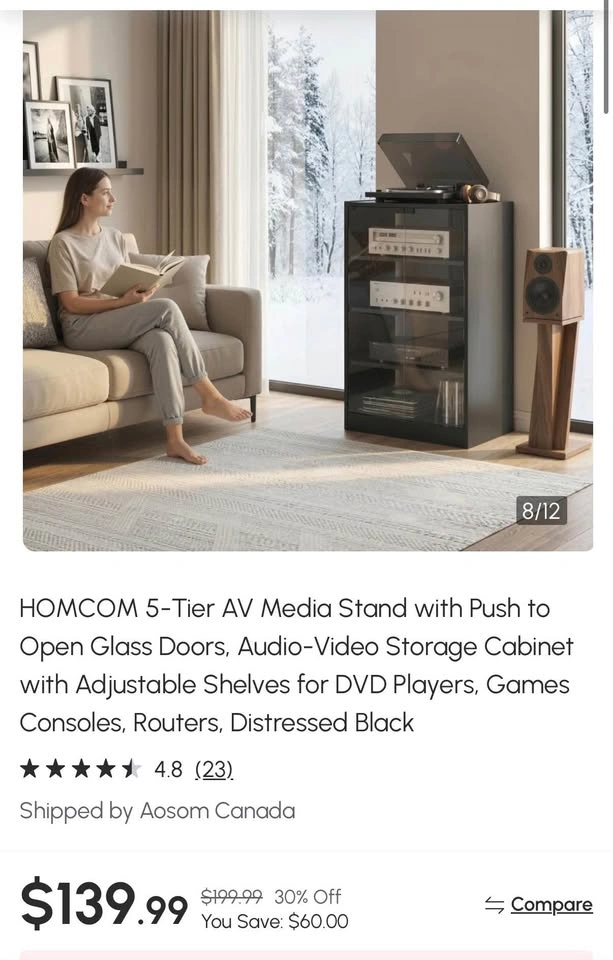 5-Tier AV Media Stand with Push to Open Glass Doors!! - photo 2