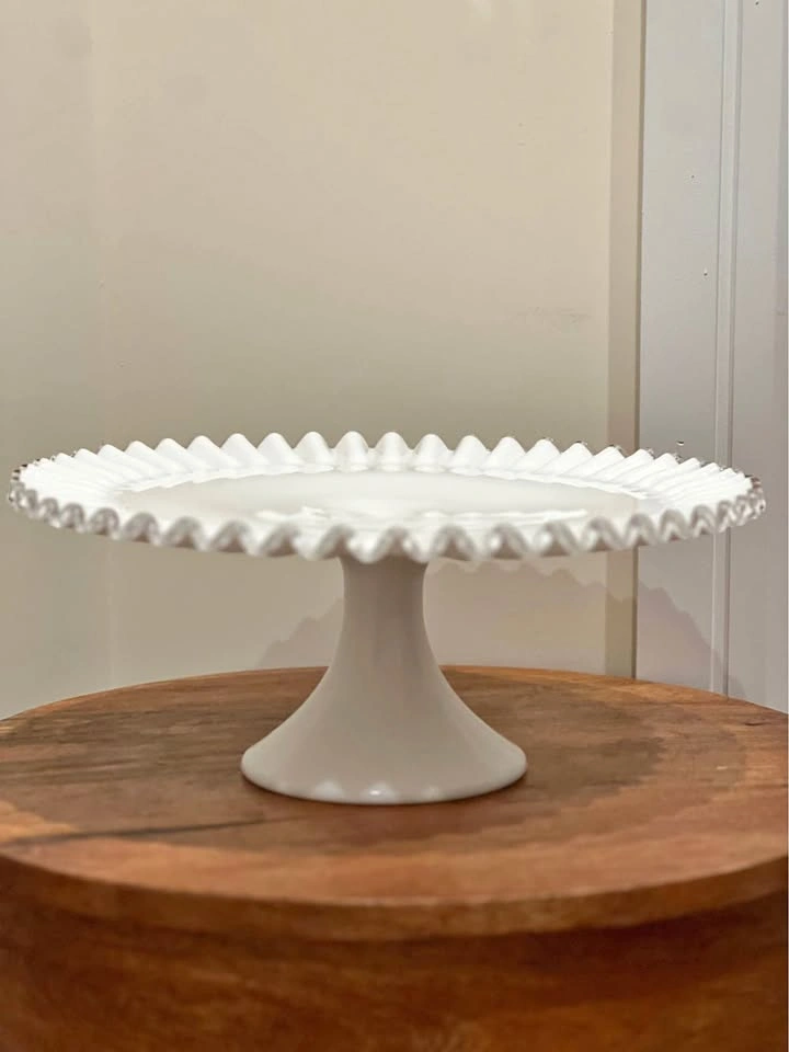 Vintage Fenton Silver Crest Milk Glass Cake Stand