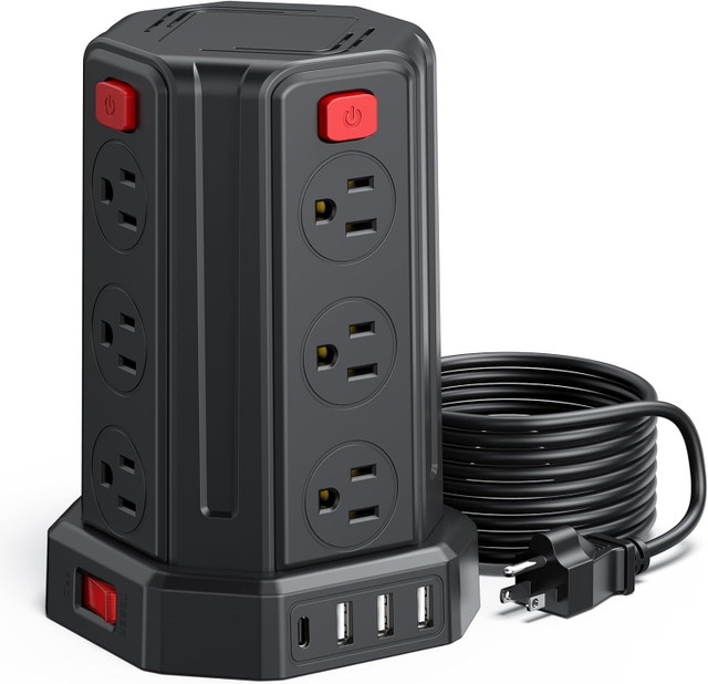 Tower Power Strip with Surge Protector – 12 Outlets + USB Ports - photo 2