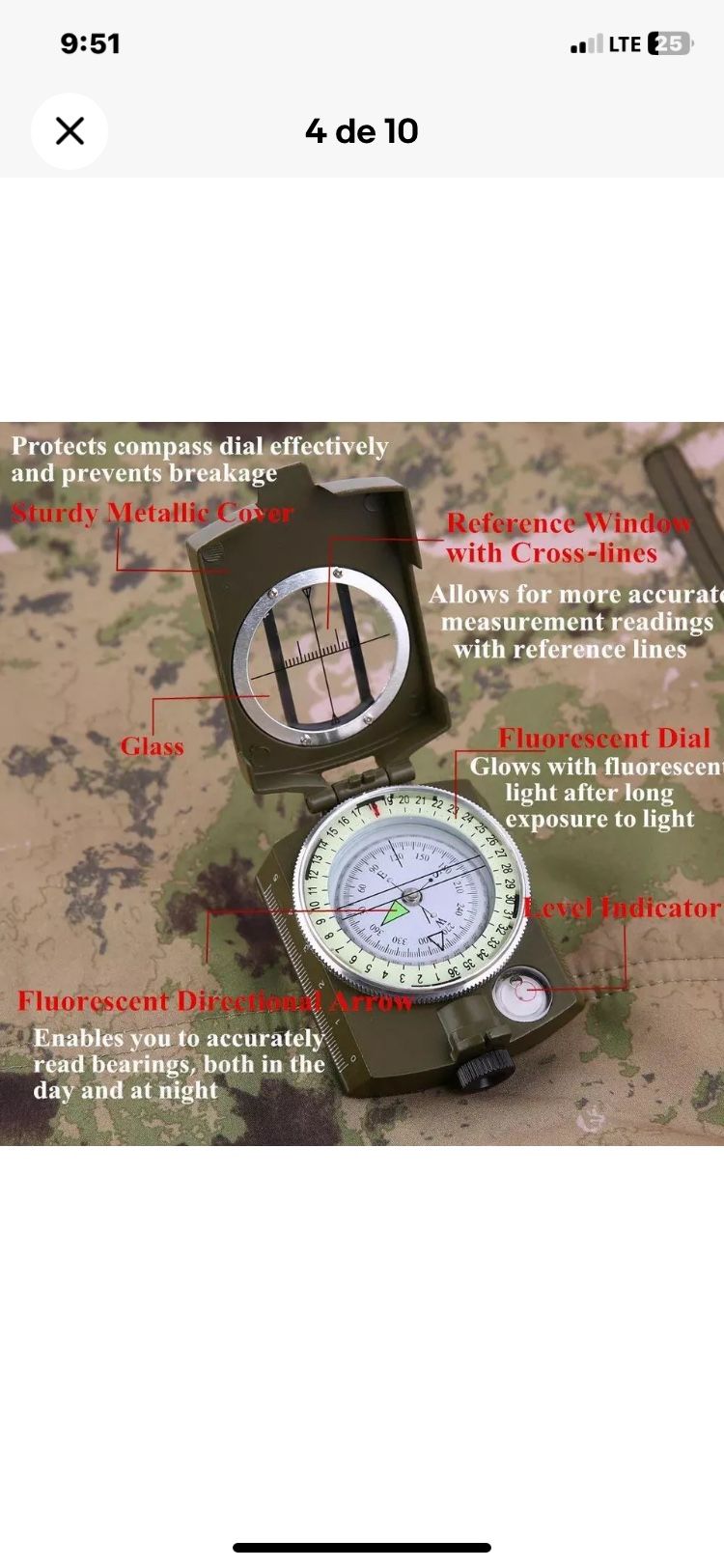 Sportneer Military Lensatic Camping Compass w/ Bag - photo 3