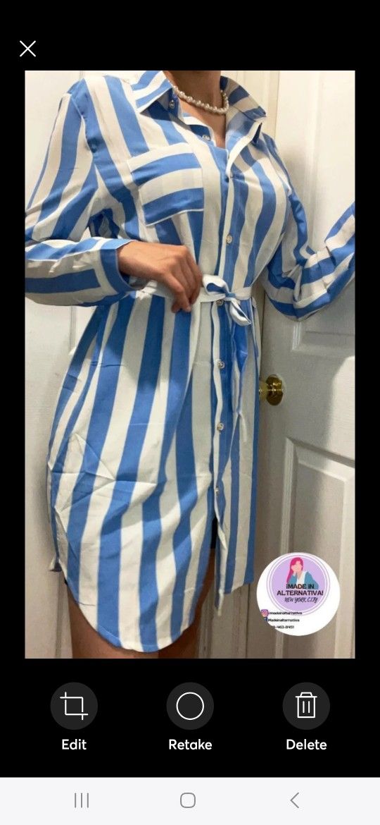 Casual long button-down blouse with belt, one size, soft fabric - photo 3