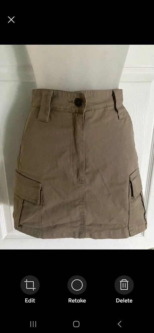 Short Beige Dark Denim Skirt - Size S