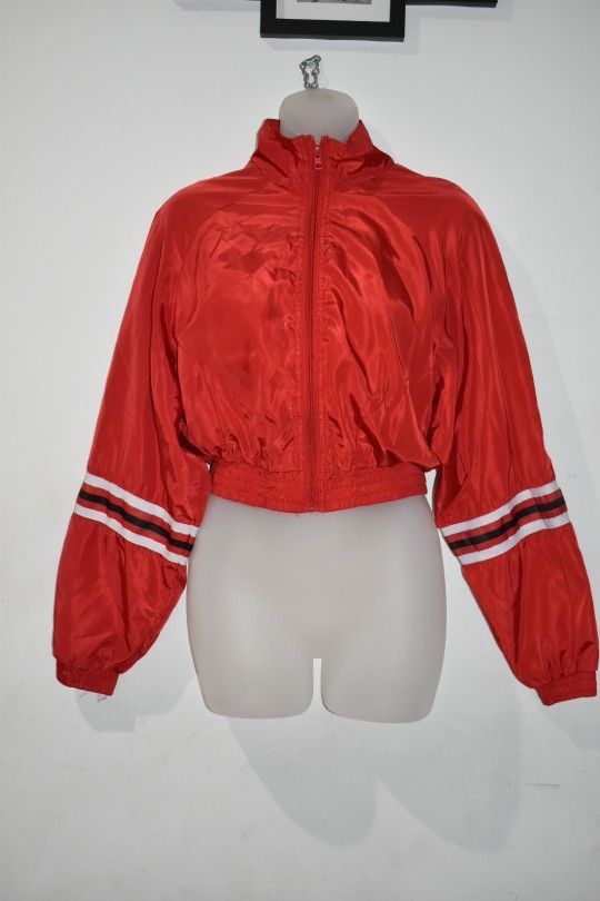 New Look Crop Long Sleeve Zip Up Red Jacket, Size M