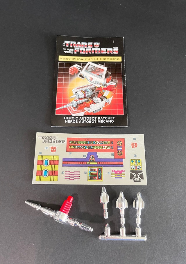 Transformers G1 Ratchet Original Weapons/Unused Stickers 1984