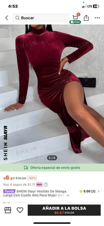 Slayr Velvet Long Sleeve Dress, High Neck, Split Hem, Elegant M - photo 2