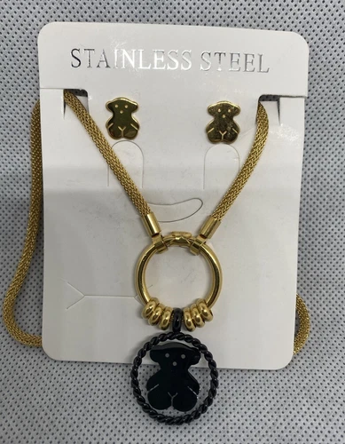 Stainless Steel Long Neck Chain with Medal and Earrings Set for - photo 3