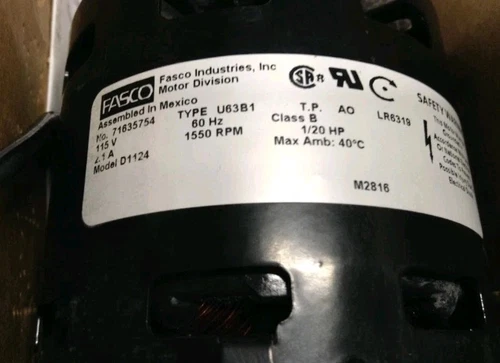 Fasco D1124 HVAC Motor, 1/20 HP, 1550 RPM, 1 Speed - photo 3