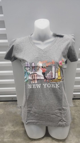 Women's V-Neck Short Sleeve Light Grey T-Shirt - Size M (New Yor