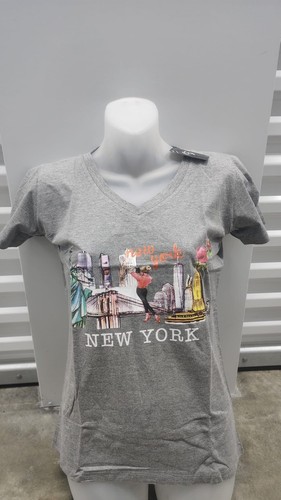 Women's V-Neck Short Sleeve Light Grey T-Shirt - Size M (New Yor - photo 2