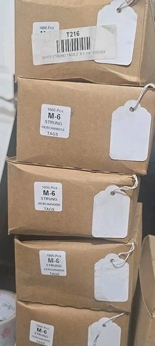 1000 white hang tags, size #8, for merchandise, retail tags