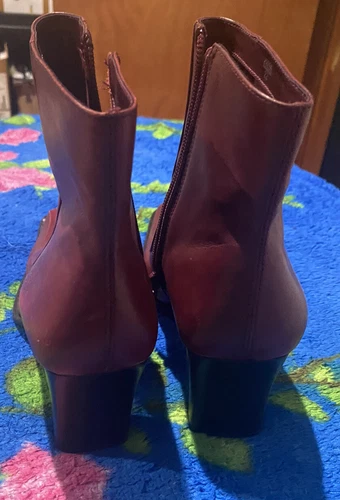 Red Wine Ankle Boots - Square Toe, Size 8 - photo 4