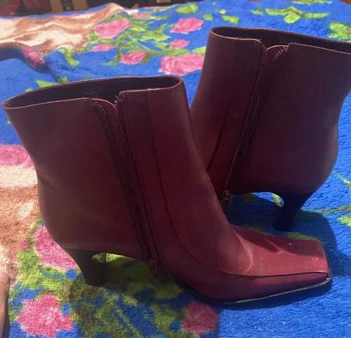 Red Wine Ankle Boots - Square Toe, Size 8 - photo 5