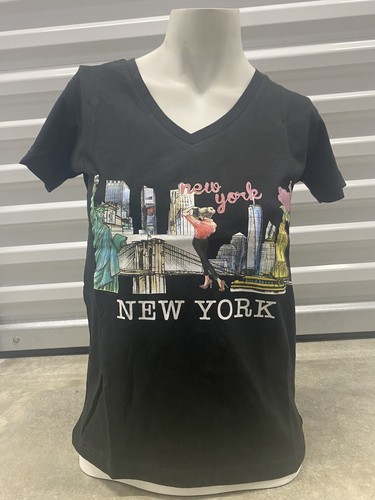 Women's V-Neck Black T-Shirt - Size L - New York Logo