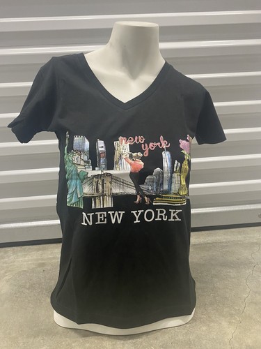 Women's V-Neck Black T-Shirt - Size L - New York Logo - photo 2