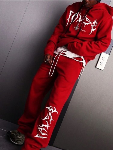 Manfinity Men's Hoodie & Sweatpants Set - Red Letter Print - Siz