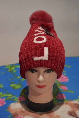 Women's Fur Lined Hat with Pompom - One Size