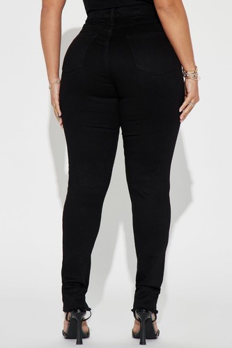 Women's stretch skinny jeans with O-ring, black, size L - photo 3