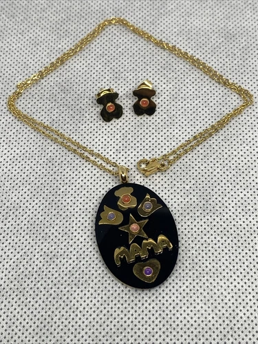 11" Chain & Black Stainless Steel Medal Earrings for Mom