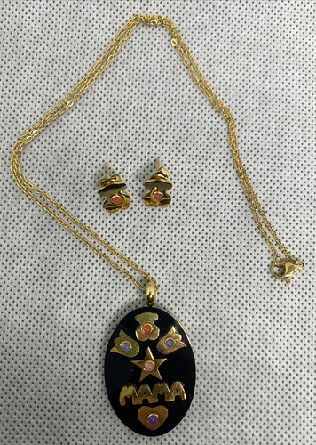 11" Chain & Black Stainless Steel Medal Earrings for Mom - photo 2