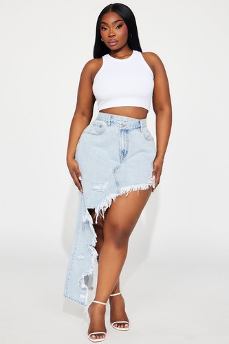 On Point Distressed Denim Long Skirt - Light Wash Size XL - photo 5
