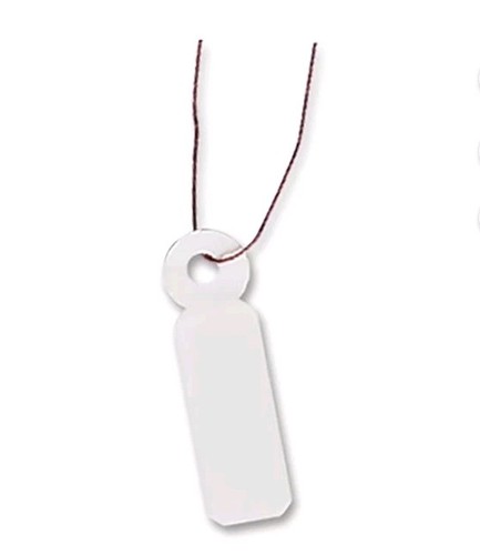 White Merchandise Tags with Burgundy Cord - 1/4" Wide