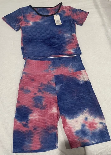 Yoga Set Top & Shorts Lilac/Orange/Pink Gradient S/M - photo 3