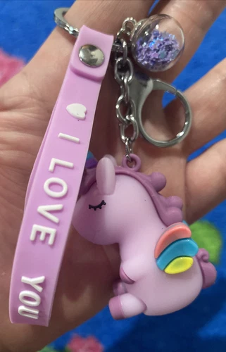 Unicorn Rubber and Metal Keychain - 1 Purple, 2 Pink, 4 Yellow