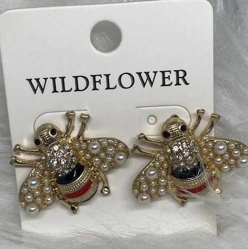 WILDFLOWERS QUEEN BEES EARRINGS INSECT NATURE JEWELRY - photo 2